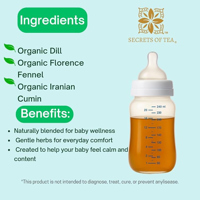 Secrets Of Tea Baby Colic Tea for Gas, Acid Reflux Relief, Tummy, and Sleep - Natural USDA Organic Caffeine-Free Herbal Calming Tea for Babies and Newborns - Up to 40 Servings - 20 Count(1 Pack)