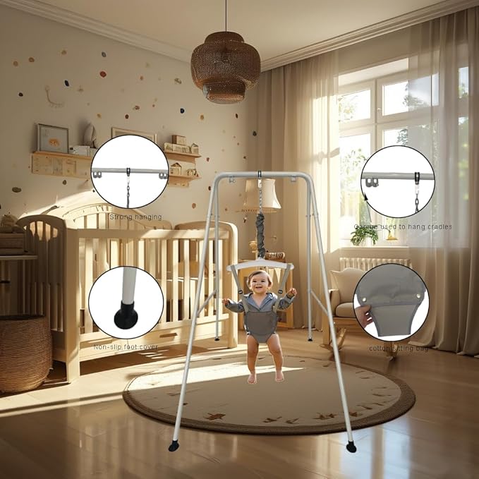 Baby Jumper Set with Hanging Shelf Adjustable Toddler Baby Bouncer (White)