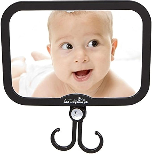 Baby Car Mirror - for Boys and Girls - with Accessories Hook! Back Seat View of Infant or Newborn in Rear-Facing Child Car Seat! Perfect Shower or Baby Registry