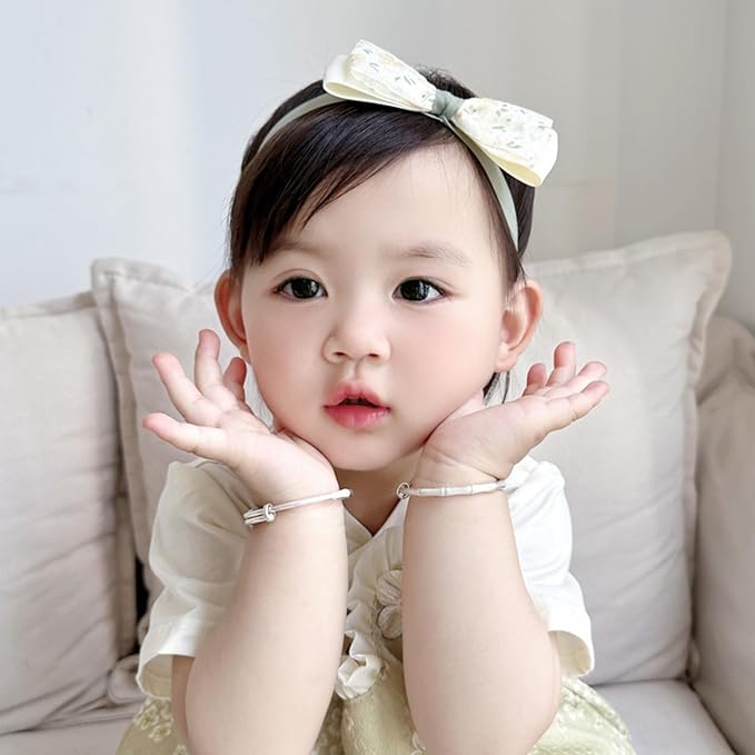 Baby Girls Hairband White Bow Lace Headbands Handmade Soft Stretchy Bowknot Hairbands Newborn Headband with Bows Pearls Elastic Head Band for Newborn Infant(Green Printed Bow)