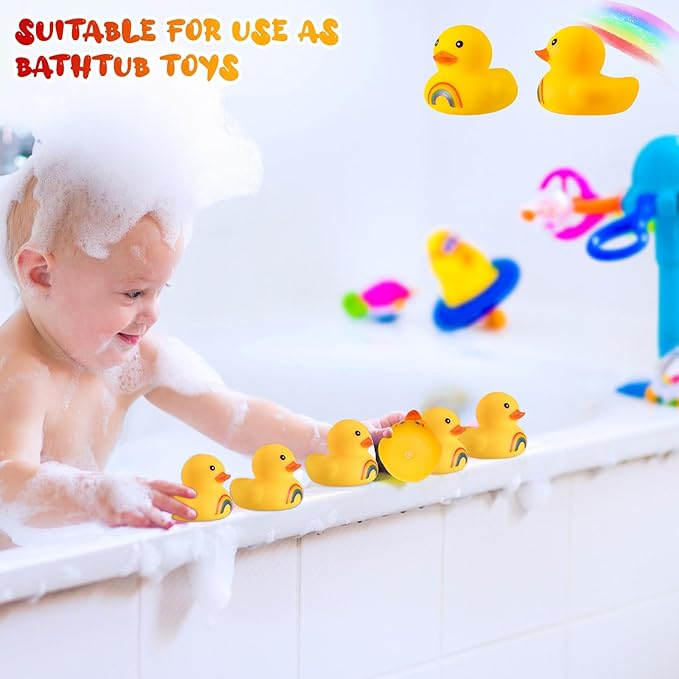 48 Pcs Rainbow Rubber Duck, Bulk Mini LGBT Pride Rubber Ducks Colorful Float Rubber Duck Bath Toys for Rainbow Colorful Birthday Party LGBT Party Favors Bath Toys