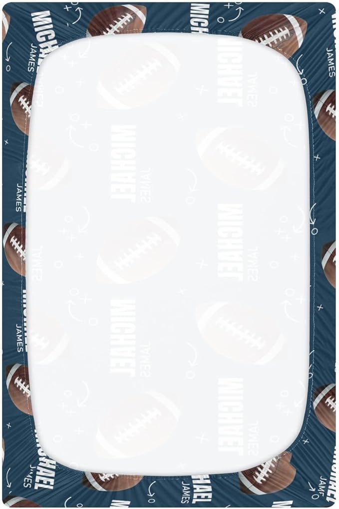 Personalized Pack 'N Play Sheets - Custom Football Baby Mini Crib Sheets for Boys & Girls, Fitted Sheet with Name, Soft and Breathable Material