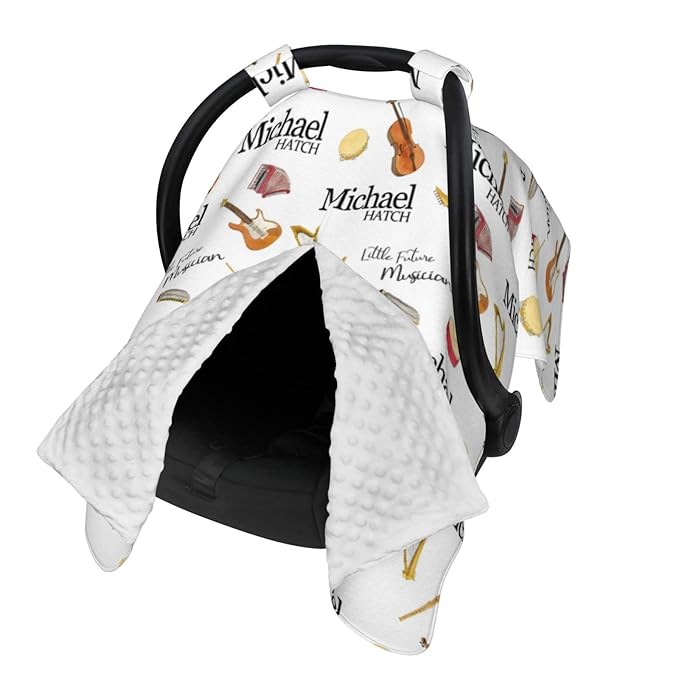 Personalized Baby Car Seat Canopy for Babies, Custom Name Baby Car Seats Covers for Boys Girls, Opening Minky Nursing Breastfeeding Cover for Infant Newborn, Carseat Canopies (Future Musicians)