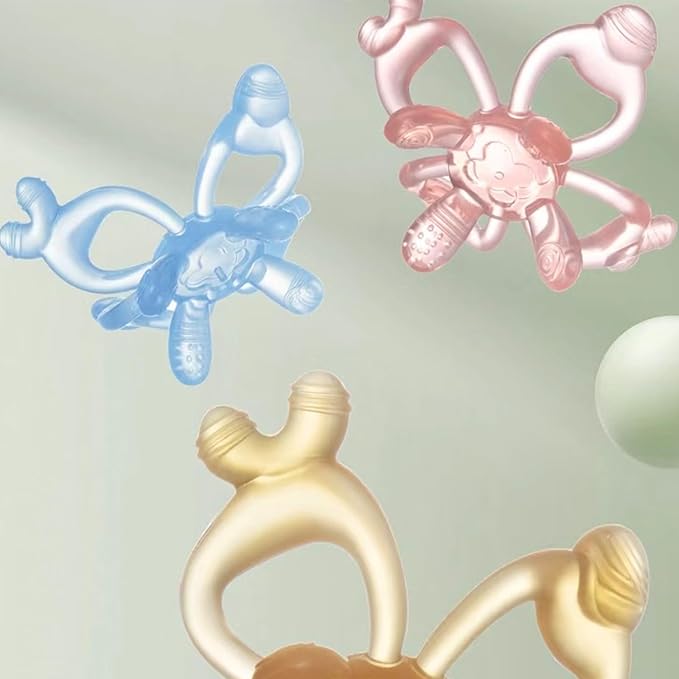 PandaEar 2 Pack Baby Silicone Teething Toys, Food Grade Silicone Teething Mitten & Hand Pacifier for Soothing Teething Pain Relief for 0-6 6-12 Months (Blue/Pink)