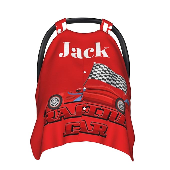 Custom Baby Car Seat Canopy for Babies with Name, Personalized Racing Car Red Baby Car Seats Covers for Boys, Opening Minky Nursing Breastfeeding Stroller Cover Infant Carseat Canopies for Newborn