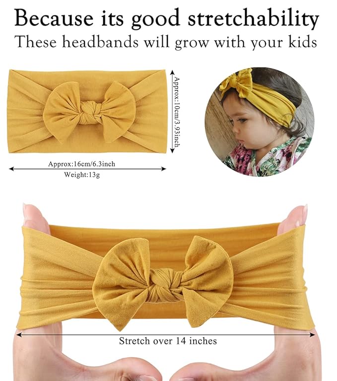 AKOAK 1 Pack Solid Color Skin-friendly Baby Headband Elastic Soft Nylon Headband Cute Baby Bow Headband (Blue)