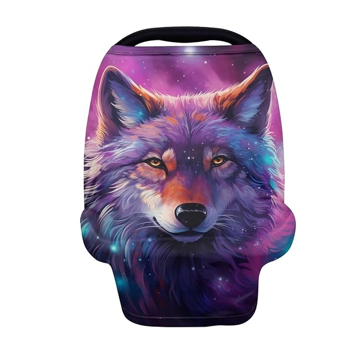 ZFRXIGN Galaxy Wolf Car Seat Cover for Babies Carseat Canopy Nursing Cover, Breastfeeding Cover Scarf, Boys Girls Gifts Breeds Farm Cool Animal Purple