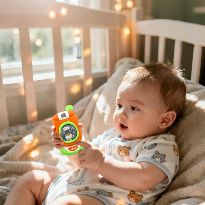 Baby Cell Phone Toy with musicial and Light, Flip Phone Educational Toddler Toys (Orange)