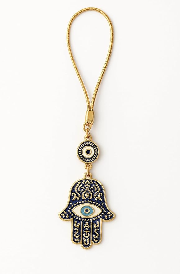 Simagift Luxury Gold Detailed Hand Of Fatma & Evil Eye Mirror Rearview Mirror Ornament