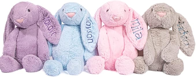 Personalized Super Soft Plush Bunny - Stuffed Animal Toy for Kids - Custom Gift with Embroidered Name on Ear for Easter, (Pink, Medium)
