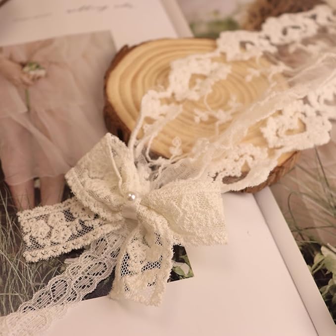 Baby Girls Lacy Bow Headband Soft Breathable Lace Hairband for Toddlers Infant Baptism Christening Beanie Cap Wide Turban Wedding Party Shower Gifts (Style 7)