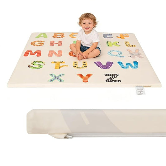1.3" Thick Baby Play Mat for Floor，50x50 PU Leather Playpen Mat for Toddlers Infant Kids,Ultra Soft Support Cushioned & Waterproof Playmat for Baby,Non-Slip Backing Safe for Crawling/Alphabet Pattern
