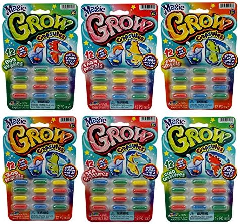JA-RU Magic Grow Capsules for Kids (12 Pack, 144 Capsules Assorted) Water Growing Toys - Foam Sea Creatures, Dinosaurs, & Farm Animals, Science Party Favors & Classroom Prizes. J-305-12p
