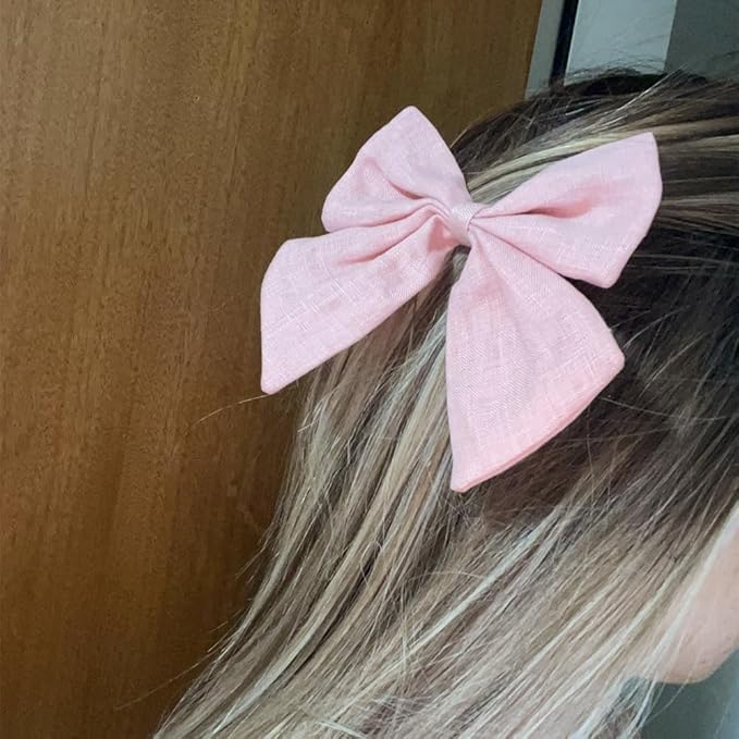 4 PCS Sailor Bow Hair Clips for Kids Girls Women Linen cotton Hair Bow Alligator Clips Baby Toddler Girl Mom Hair Accessories (Cinnabar/Pink)