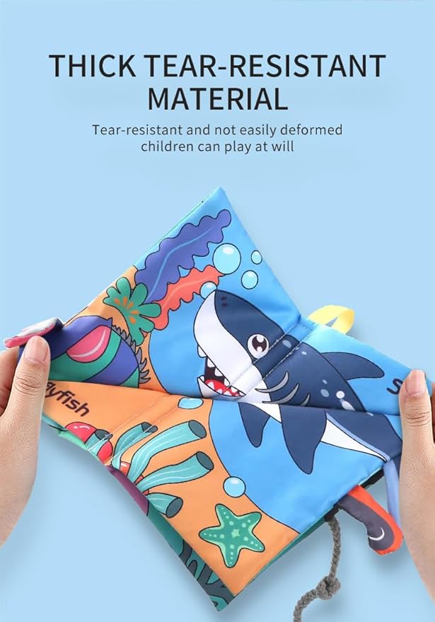 Baby Cloth Book Toys with Tails, Stroller Soft Toys for Infant Baby 0-18 Months (Marine Animals)