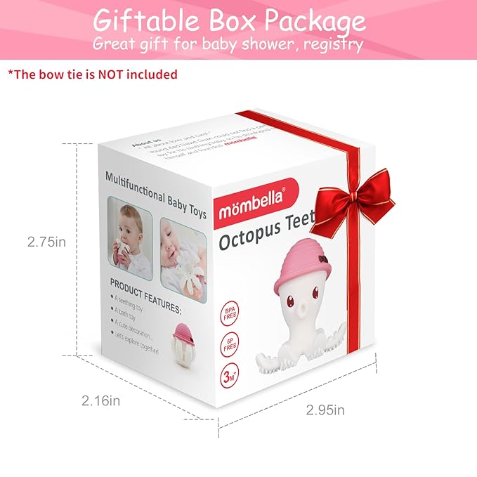 Mombella Octopus Squishy Silicone Teethers for Infants 3-18 Months, Baby Teething Toys, Perfect for Girl's Baby Shower Registry