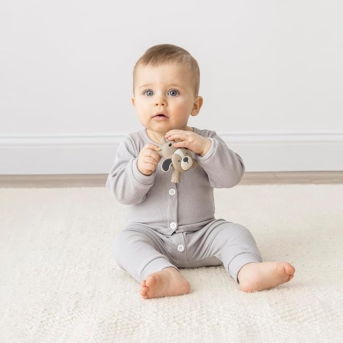 Itzy Ritzy - Ritzy Teether for Molars - Massages Sore Gums & Reaches Back Molars - Silicone Baby Teething Toy with Multiple Textures & Flexible Design - Teething Relief for 3 Months & Up (Puppy)