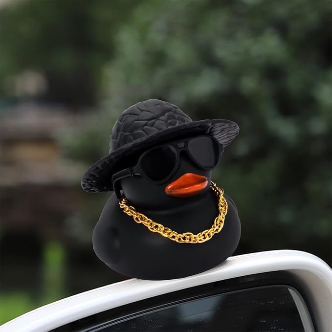 wonuu Car Accessories Rubber Ducks Dashboard Decorations Rubber Duck Pink Accessories Dashboard Duck Car Decorations Car Ducks for Dashboard Car Duck Car Dashboard Decorations, BG-Black-strawhatblack