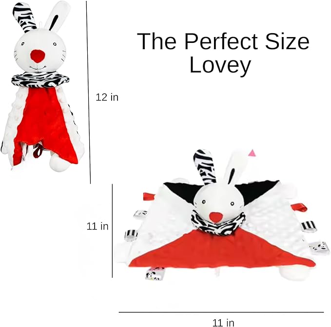 High Contrast Baby Security Blanket-Soft Sensory Lovey for Babies-Red, Black and White Blankie Comfort Toy (Bun Bun the Snuggle Bunny)