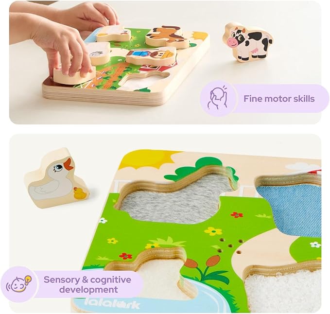 lalalark Musical Wooden Puzzles Toys, Tactile & Sound Farm Animal Toys for Baby 2-4, Montessori Educational Block Puzzles, Learning Toddler Kids Birthday Valentine Easter Gifts for Boys Girls