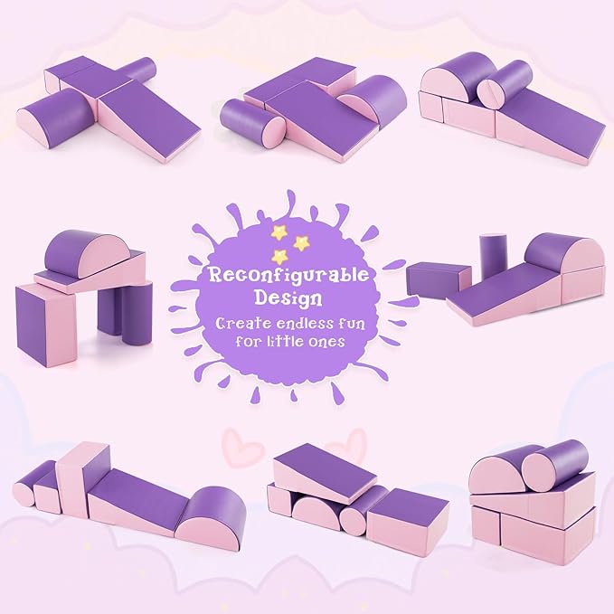 Costzon 5 Pieces Climbing Toys for Toddlers, Soft Foam Block Play Structures Infants Climbers for Child Development, Waterproof Kids Climbing Toys Indoor for Preschool Baby (Pink & Purple)