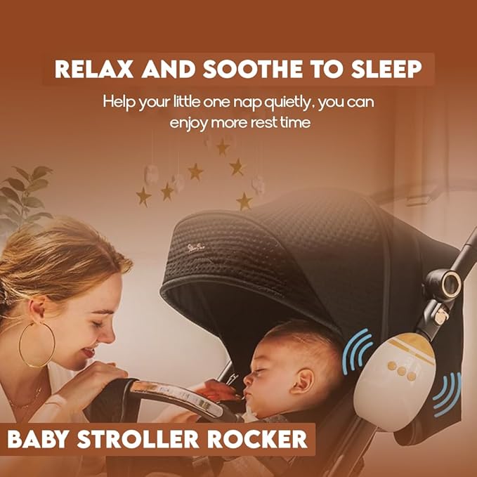 Baby Stroller Rocker with 2 Mounting Brackets, Hands-Free Portable Rocker with White Noise, USB Rechargeable, 11 Sounds, 45-Min Auto-Off, Newborn Essential for Stroller, Bassinet & Travel Crib
