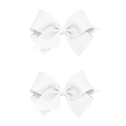 Wee Ones Girls 2 Pack Grosgrain Hair Bows with Plain Wrap Centre on a Wee Stay No Slip Clip, Small, White