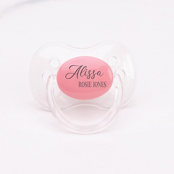 Personalized Set of 2 Pacifiers with Name, Personalized Baby Gifts for Girls or Boys. 0-6 Months, 6-18 Months, Your Choice of Color Pink, Blue or White