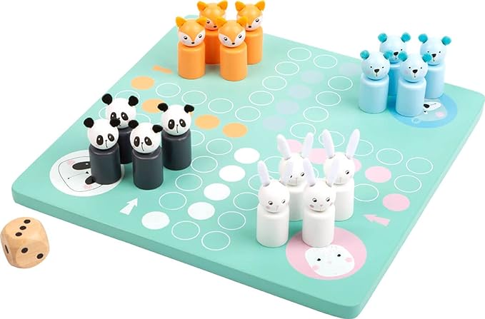 Small Foot 11462 Little Bears Ludo Made of Wood, a Colourful Parlour Game with Animal Figures Toys, Multicolored