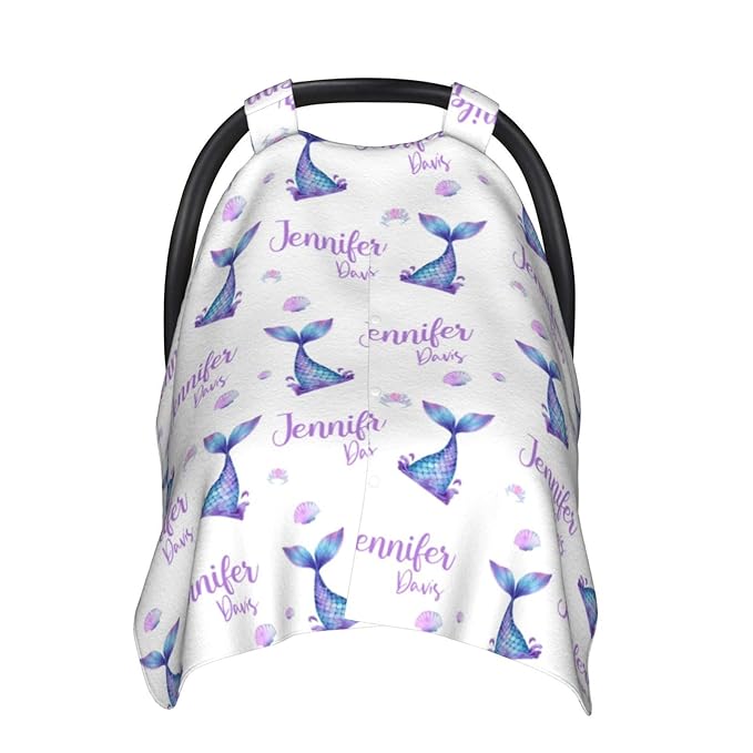 Personalized Baby Car Seat Canopy for Girls, Mermaid, Water Resistant, Universal Fit, Polyester, Car Seat Canopy