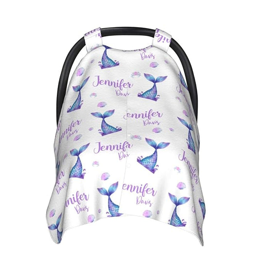 Personalized Baby Car Seat Canopy for Girls, Mermaid, Water Resistant, Universal Fit, Polyester, Car Seat Canopy