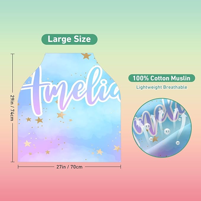 Personalised Car Seat Cover for Girls and Boys - 7 in 1 Multipurpose Breast Feeding Cover, Nursing Cover, Galaxy Star Grocery Cart Cover - Birthday Gift for Babies