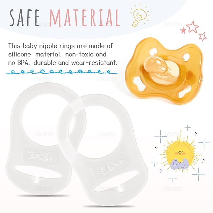 AUEAR, 10 Pack Silicone Adapter Rings Holder for Nipple Pacifier Clip Food Grade Transparent Color