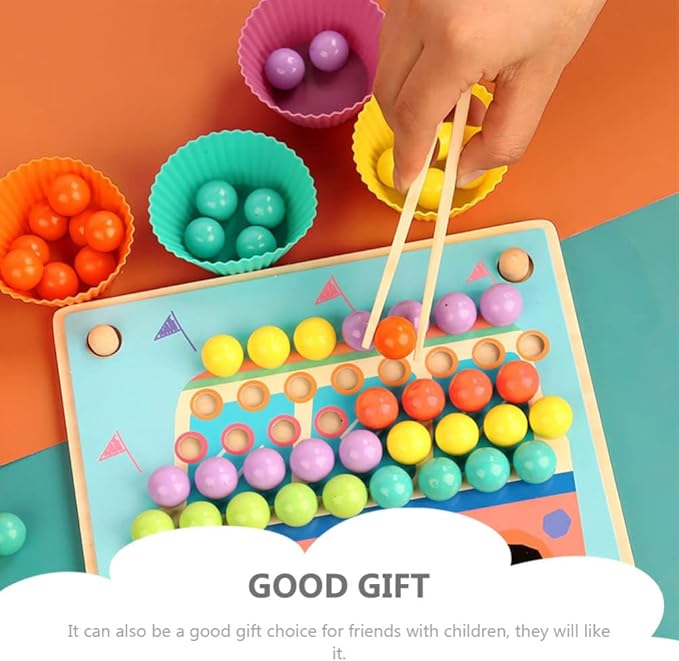 NUOBESTY 3PCS Wooden Tweezer Tongs Kids Tweezers for Fine Motor Peg Board Beads Game Clips Counting Matching Game Beads for Montessori Sorting Toys