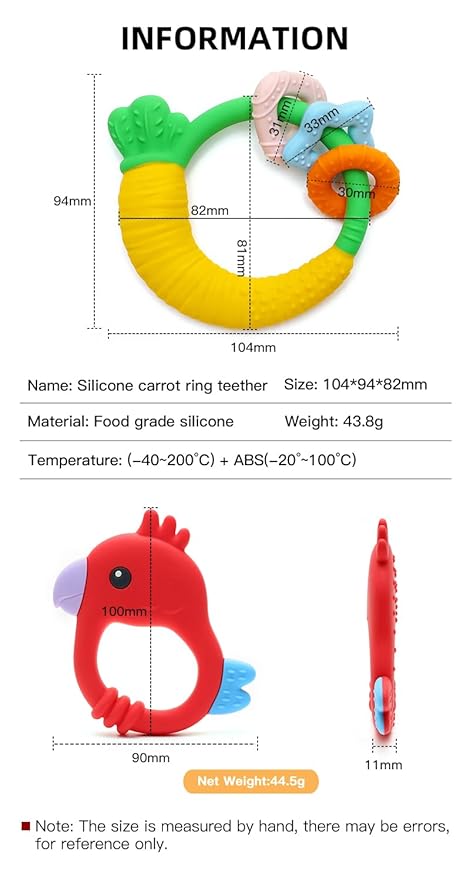 Baby Teether with Easy-Hold Handle, Silicone, BPA-Free, Soothe Sore Gums, Textured for Sensory Development, Teethable Surfaces - Baby Teething Toy for 3 Months & Up (Raddish and Bird)