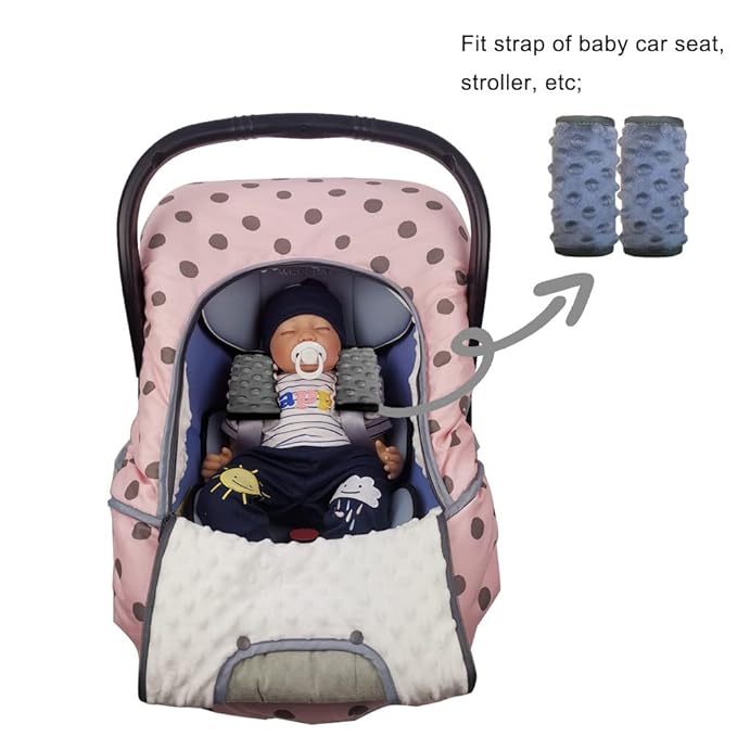 DODO NICI car seat Strap Cover for Baby, seat Belt Cover Cushion, Belt Pads fit Baby Carrier/Pushchair/Stroller, Cozy Peace Dotted Minky, Solid Grey