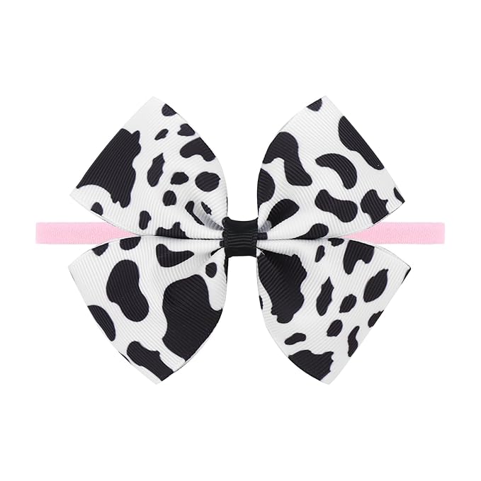 Cow Print Baby Hair Bow for Girls Cowgirl Accessories Newborn Infant Toddler Babies Girl Headbands Black and White Hairwraps