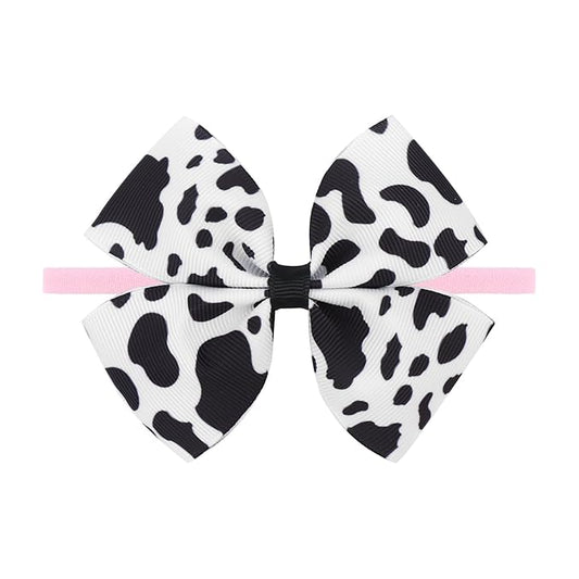 Cow Print Baby Hair Bow for Girls Cowgirl Accessories Newborn Infant Toddler Babies Girl Headbands Black and White Hairwraps