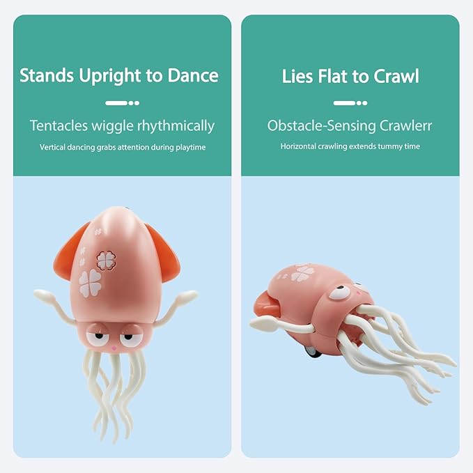 Baby Stocking Stuffers 6-12 12-18 Months Boys Girls, Tummy Time Musical Dancing Squid Crawling Octopus Toy for 1 2 3 4 5 Year Old Kid, Toddler Birthday Christmas Gifts for Grandkids