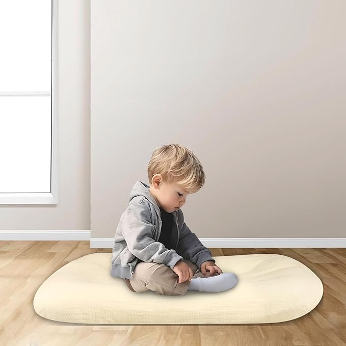 Hooyax Muslin Lounger Cover, Organic Cotton Removable Slipcover for Toddler & Infant, Padded Lounger Floor Seat Cover for Boys & Girls, Large Size 37 x 21 Inch, Beige