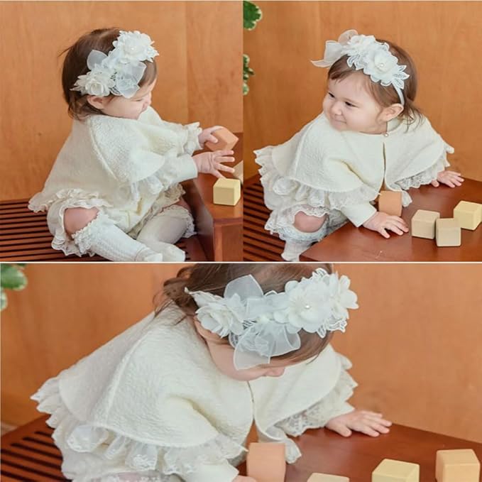 Lace Big Bow Baby Girls Headband Floral Hair Band Toddlers Newborn Infants Christening Baptism Party Hair Accessories for 0-36 Months Elastics Hairband (Style 4)