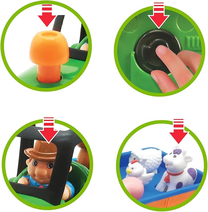 Kiddieland Light & Sound Farm Tractor Playset, Motorized Tractor with Trailer, 5 Animal Figures with Real Sounds, Farmer, Ages 1+ Toddler Interactive Toy