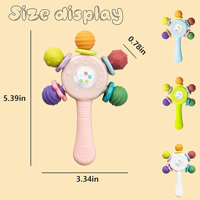 2PCS Baby Sensory Teething Toys-Rattle Stick,Food Grade BPA Free Chew Toy,Grip Strengthening Handle for Hearing Teeth Development,Infant Learning Toys for Aged 0-36 Months (White+Green)