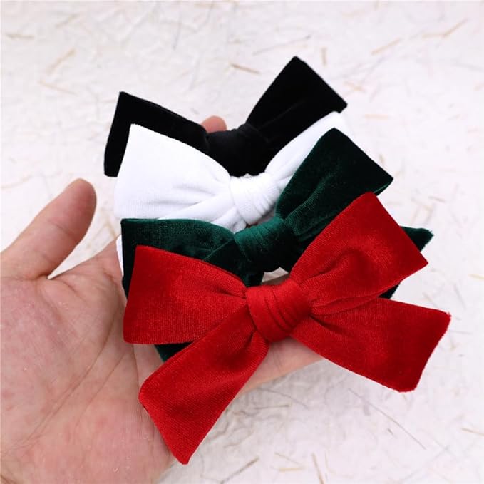 Vintage Velvet Bow Hair Clips for Baby Girl Kids Women Fall Velvet Christmas Hair Bows Barrettes Accessories (4 pcs Green/Red)