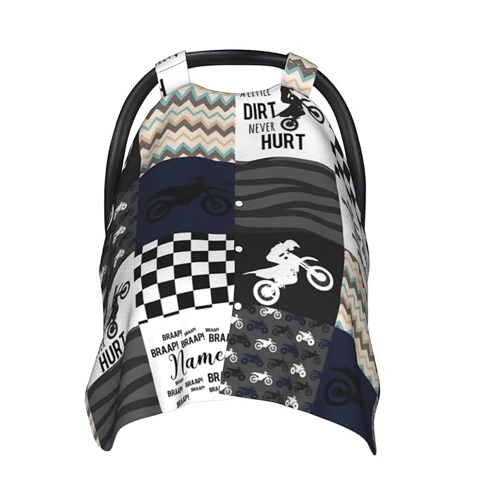 Personalized Dirt Bike Baby Car Seat Canopy for Babies with Name, Custom Motocross Car Seat Covers for Boys Girls, Peekaboo Opening Minky Nursing Cover Infant Car Seat Canopies for Newborn