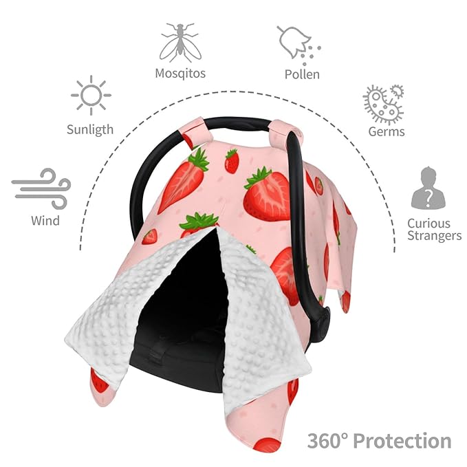 Strawberries Car Seat Covers for Baby Peekaboo Opening Carseat Cover Nursing Cover Canopy for Shower Gift Newborn Toddler