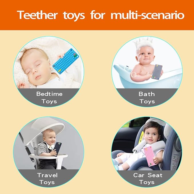 Keyboard Shape Teething Toys，Silicone Baby Teether Toys with Pacifier Clip for Babies 0-3 Months 3-6 Months,Baby Chew Toys Sensory Toys for Babies 6-36 Months(Pink)