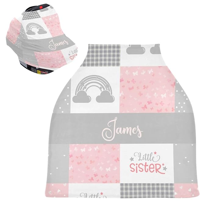 Custom Boho Rainbow Car Seat Canopy, Personalized Baby Car Seat with Name for Girls, Customized Nursing Breastfeeding Cover Infant Carseat Canopies for Newborn Babies