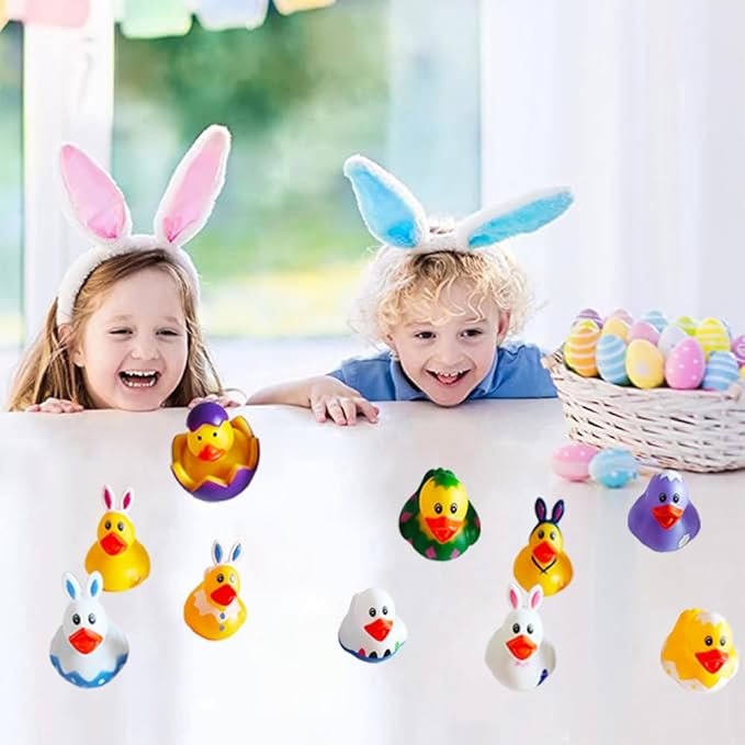 12 Pcs Easter Duck Assortment Rubber Duck Toy Duckies for Kids,Birthday Gifts Baby Showers Classroom Incentives