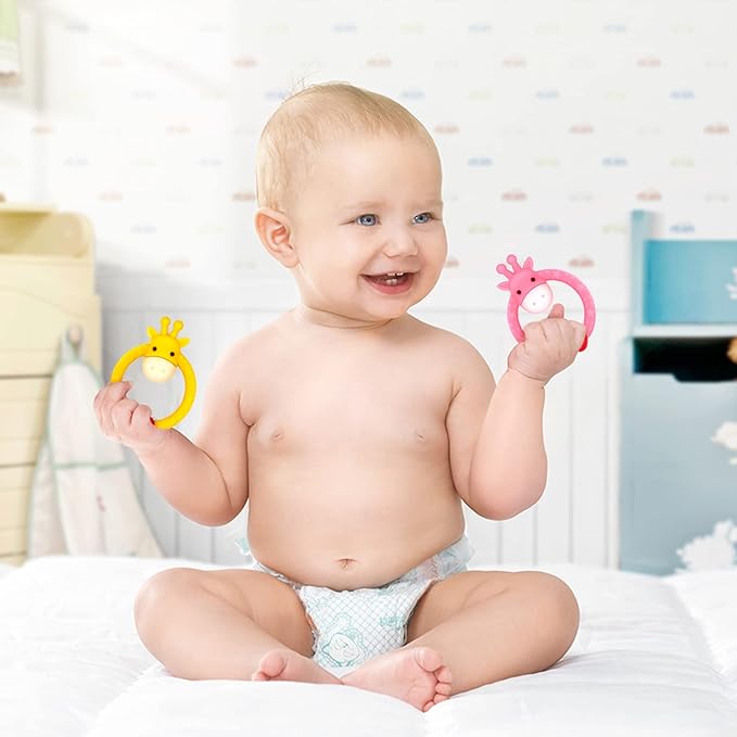 3 Pack BPA Free Silicone Giraffe Ring, Valentines Day Gifts Baby Teether, SHARE&CARE Heart Baby Teething Toys for 3 Months Above Infant Sore Gums Pain Relief, Women Gift for Mom, Wife,Her